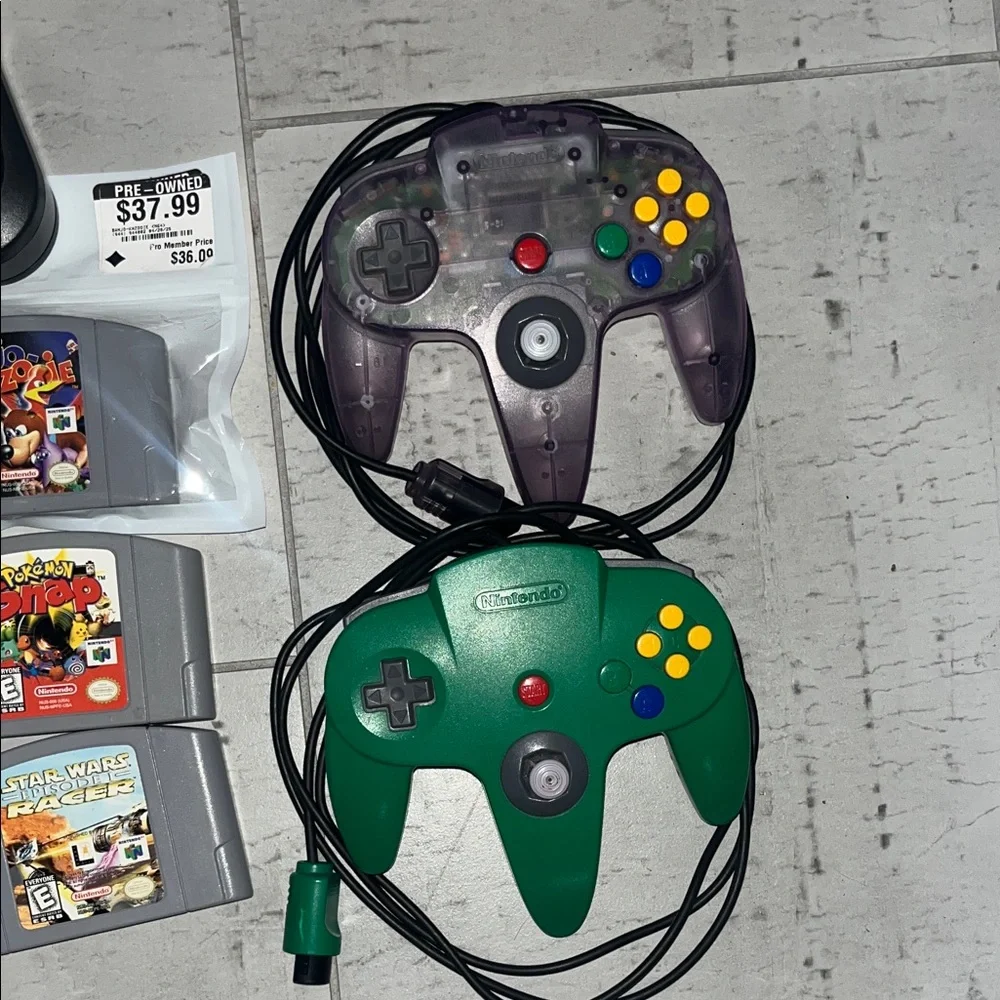 Nintendo 64 Console with Atomic Clear and Green Controllers (authentic)